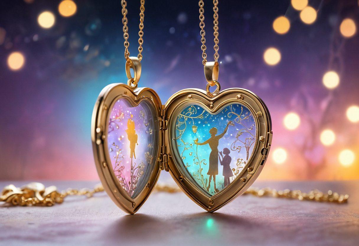 A mystical key unlocking a heart-shaped locket, surrounded by ethereal lights that represent love and compatibility. In the background, silhouettes of diverse couples connecting with warmth and joy, symbolizing romance. The color palette is soft pastels with hints of gold to evoke a sense of magic and wonder. super-realistic. vibrant colors. dreamy atmosphere.